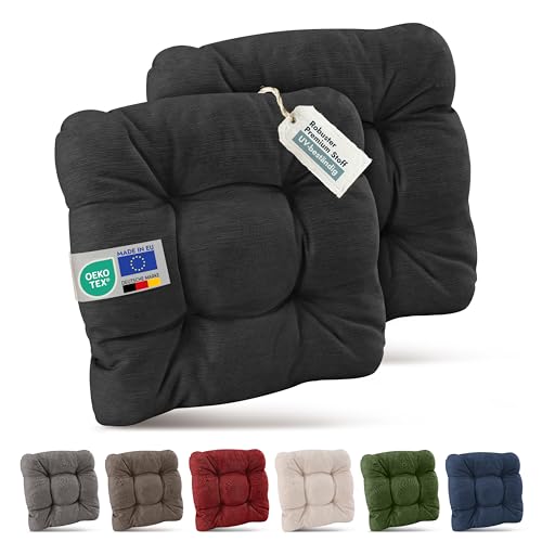 Beautissu 2er Set Premium Stuhlkissen 40x40 cm Anthrazit – UV-beständig & Robust Sitzkissen Outdoor 8 cm dick Polster für Balkonstühle – Gartenstuhl Sitzpolster Stuhl Kissen Indoor – HighLux SK