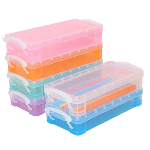 Boîte à crayons grande capacité empilable lot de 6 rangements transparents à clips