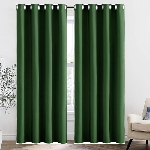 HOKXUAN Cortinas Salon Modernas 2 Piezas 250 x 140 cm Termicas Aislantes Frio y Calor Cortinas Salon Modernas, Cortina Acustica 2 Piezas para Sala de Estar, Verde Oscuro