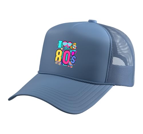 I Love The 80s Retro Vintage 1980s Colorful Party Themed 80s Trucker Hat with Adjustable Mesh Back, Light Blue