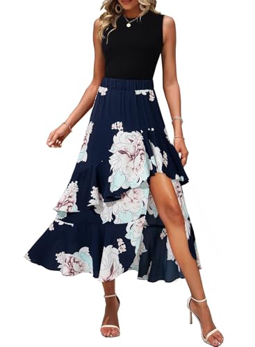 Image of Dokotoo Women's 2026 Sleeveless Spring Summer Dresses Casual Boho Crewneck Floral Boho Cocktail Party Dresses