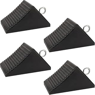 AFA Tooling - Heavy Duty Rubber Wheel Chocks w/Eyebolt Tie Off Handles - RV Wheel Chock for Front & Back Tires - Quick Grip Ribbed Design - Great for Your Camper, Trailer, RV, Truck, Car, ATV - 4 Pack