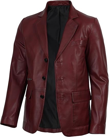 Men's Genuine Leather Blazer, Two-Button Notch Lapel, Regular Fit, Smart Casual Sport Coat-image-30
