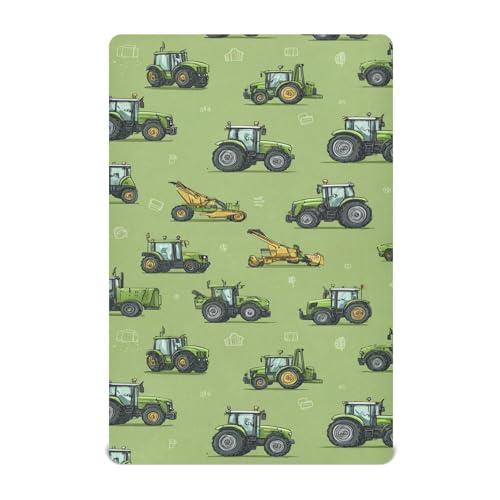 Image of Farm Tractors Cartoon Crib Sheets Soft Breathable Fitted Baby Crib Sheets Mattress Cover for Girls Boys 52 inch x 28 inch x 9 inch