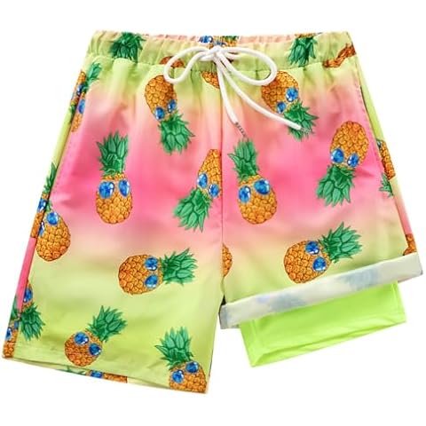 URMAGIC Boys Swim Trunk with Compression Boxer Brief Double Layer Beach Surf Board Shorts Kids Quick Dry Anti Chafe Swimwear Green Cover