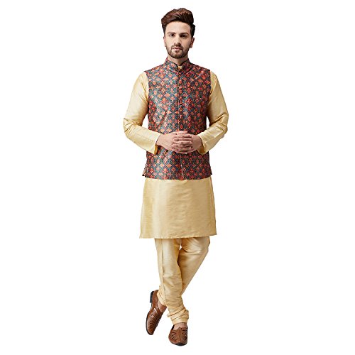 Image of SOJANYA (Since 1958, Men's Silk Blend Grey Kurta Pyjama & Silk Blend Jacket Combo