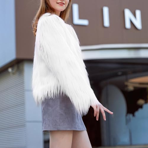 XUNRYAN Girls Fuzzy Faux-Fur Coat Cropped Winter Jackets Fluffy Short Coat Open Front Cardigan Shawl Wraps for Wedding3