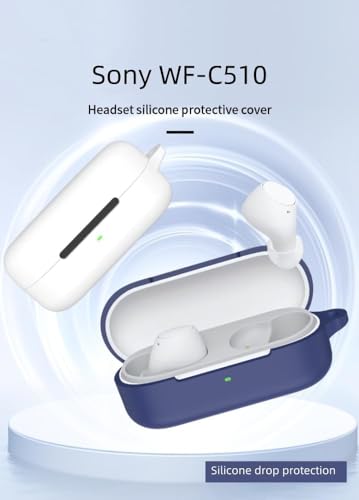 Image of WELFO Case for Sony WF-C510 Truly Wireless in-Ear Bluetooth Earbud Headphones, Soft Silicone Protective Portable Scratch Shock Resistant Shell with Carabiner (Red)