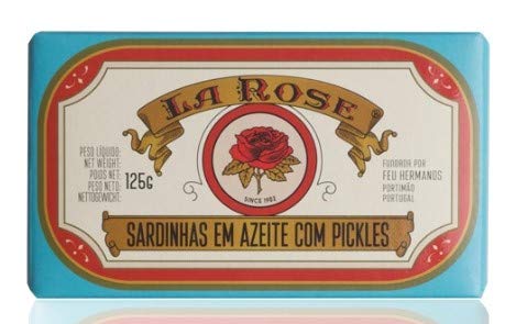 La Rose - Sardinas en aceite de oliva y Pickles - Producto gourmet de Portugal - Paquete de 5 x 120 gr