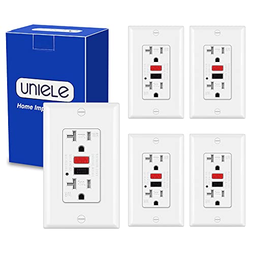 (5 Pack) UNIELE 20 Amp Outdoor GFCI Receptacle Outlet with LED Indicator, Weather-Resistant (WR) & Tamper-Resistant (TR) Ground Fault Circuit Interrupter GFI Outlets, 20A/125V, ETL Listed