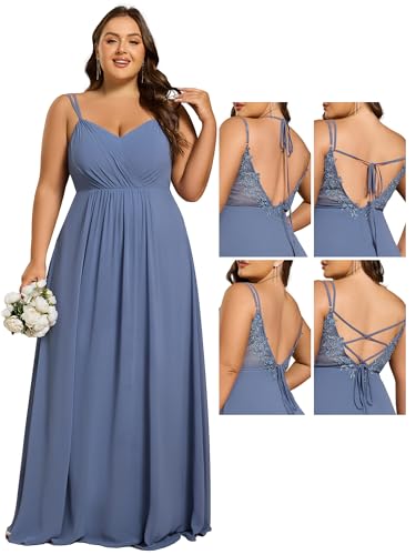 Image of Ever-Pretty Women's Pleated Backless Applique V Neck A Line Chiffon Sleeveless Plus Size Bridesmaid Dresses 01692-DA