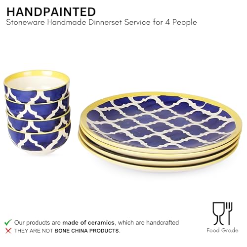 Image of Moroccan Handpainted' Permium Ceramic Plates for Dinner Ceramic Dinner Plates with Katoris (8 Pieces, Serving for 4, Dishwasher & Microwave Safe)