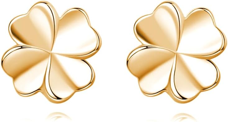 Reffeer Solid 925 Sterling Silver Clover Leaf Stud Earrings for Women Teens Small Clover Stud Earrings Shamrock Earrings Spring