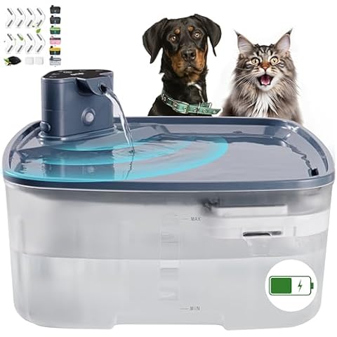 Kenida Dog Water Fountain Wireless +8X Filters: 2.1GAL/8L Large Dog Water Fountain Battery Operated + 8 Replacement Filters and 2 Sponges Cover