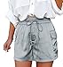 AFFGEQA Short d'été pour femme - Short brillant - Avec cordon de serrage - Taille haute - Solide - Couleur unie - Avec poches - Gris - 36