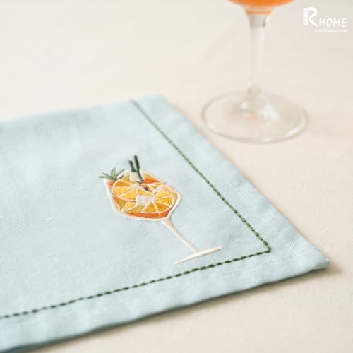 Image of Cocktail Napkin by R home, Citrus Splash Large Cocktail Napkins, Marine Blue 16X16 Inch Party Napkins for Home Bar, Drinks, Cocktails & Entertaining, Set of 6