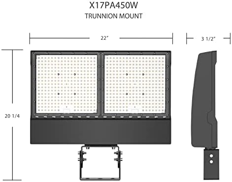 RAB X17PA450T/PCT Power-Adjustable (250W/350W/400W), high-Output LED floodlight, twistlock photocell, Trunnion Mount (5000K)