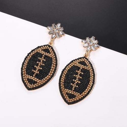 Beaded Football Earrings for Women Rhinestone Beads Game Day Earrings Sports Team Dangle Earrings Football Mom Accessories Jewelry Gifts (Black Gold) by XOCARTIGE - Image 3