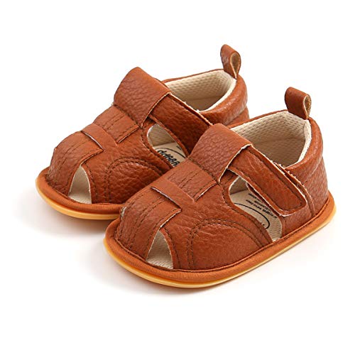 Baby Sandalen Unisex-Kinder Sandalen Mädchen Jungen Kindersandale Anti-Rutsch Krabbelschuhe Wanderer Schuhe Babyschuhe Kindersandale für 0-18 Monate (6-12 Monate, Braun) Cover