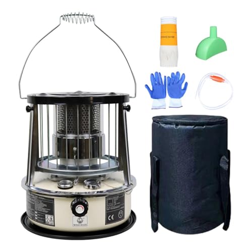 9000 BTU estufa de parafina Tanque de 4,6L estufa parafina Calefacción de emergencia sin electricidad Calentador para camping, garaje, hogar y emergencias.,Off-white-completeset