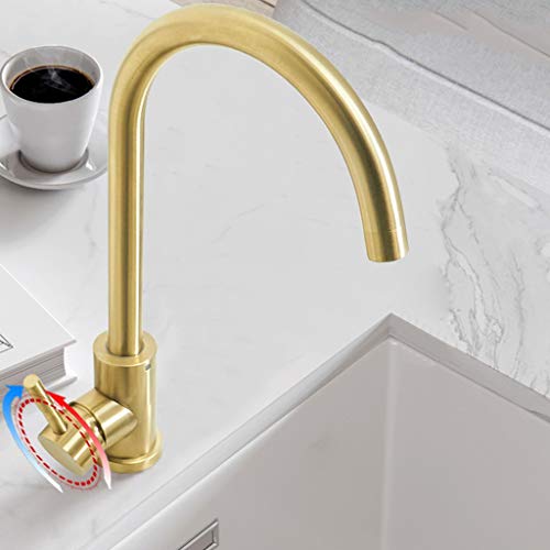 Mitigeur cuisine acier inoxydable or brossé monotrou rotatif eau chaude froide