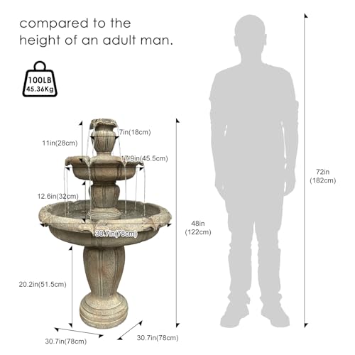 Image of Naturefalls 48 inch Water Fountain Outdoor - Large Waterfall Fountain Outside, 3-Tiers Cascading, Fiber Reinforced Concrete, Indoor and Outdoor Fountain for Garden, Patio, Backyard, Lawn, Yard Decor
