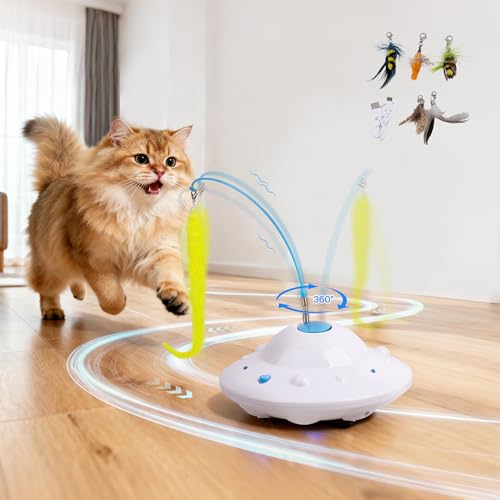 Pet Prime Interaktives Katzenspielzeug, Intelligentes UFO Katzenangel Spielzeug mit 3 Modi & Stoßfester Technik – 6 DIY Zubehörteile, USB-Ladung, Leise für Spielspaß