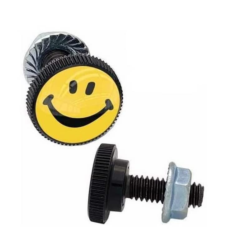 2 SM Black Knurled - License Plate Frame Fastener Tag Bolts - Smile FACE YB Style-9856-3130