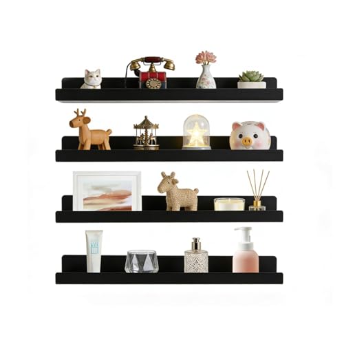 ZYNERY Floating Shelves for Wall Mounted Black Set of 4 Floating Shelves with Strorage Brackets for Room Decor 38CM Acrylic Display wall shelves for Living Room Bedroom Kitchen