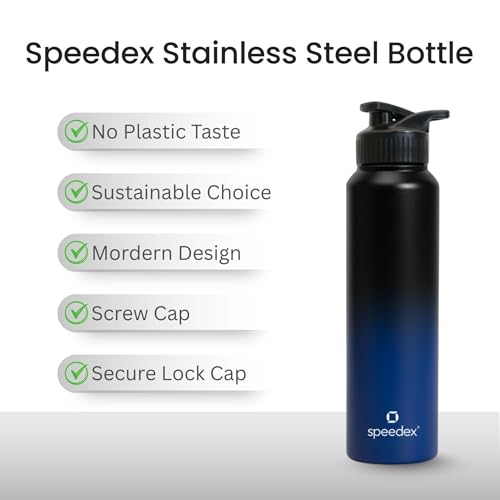 Image of Speedex Stainless Steel Metal Water Bottle 1 Ltr 1000 ml, BIS Approved, Leak Proof Sipper Cap Bottle for Office, School, Gym, Travel, Daily Use for Men, Women, Kids, Adults, Black Blue, Set of 3