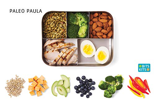 Image of Bits Kits 20803 Stainless Steel 5 Partitions Kids' Bento Box Lunch Snack Container, 5-Sections, Metallic