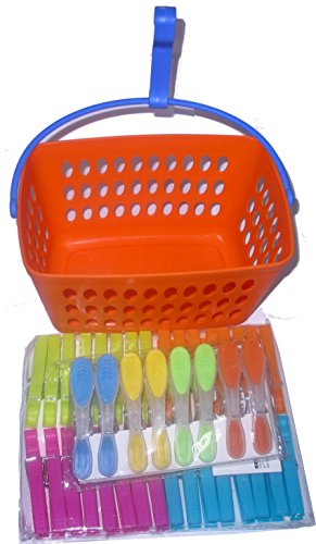 Klammerkorb orange mit 40 Wäscheklammern  32 Kunststoff + 8 Softgrip