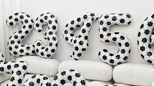 Image of Black White Soccer Number 4 Balloon 4nd Birthday Decoration 40in 4 Balloon | Helium Foil Mylar Balloon World Cup Football Sports Theme Favors for Birthday Party Anniversary Decorations Supplies