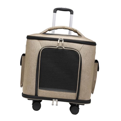 Cat Carrier Handbag Pet Rolling Carrier with Universal Wheels for Large Cats Puppy, Khaki