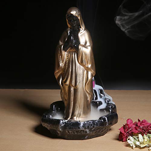 Image of Craftam Big Size Virgin Mother Mary Smoke Backflow Cone Incense Holder with 20 Incense Cones, Christian Religious Gifts (LWH 10X10X19 cm)