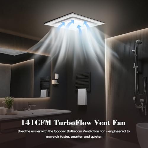 Ultra Quiet 12" Bathroom Exhaust Fan with LED Light, Ventilation Fan for Home/Office, 141CFM 12" Panel Exhaust Fan with 
