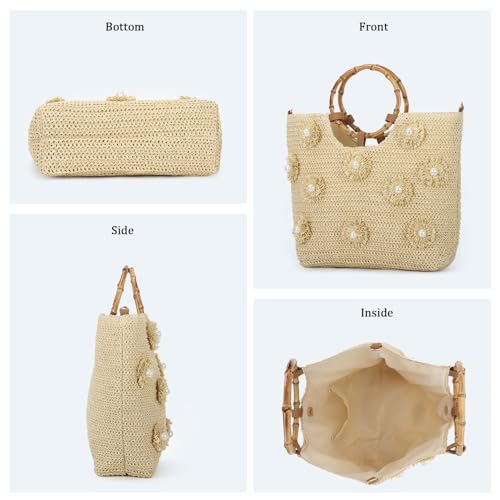 Bolso Tote de Paja con Perlas para Mujer Verano Playa miniatura 4