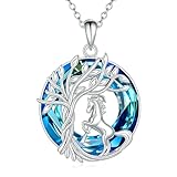 Collar con colgante de árbol de la vida, perezoso, caballo + otros estilos, cadena de plata, fondo de arco iris de cristal, regalo para amigos, Adjustable, Acero inoxidable, Circonia cúbica