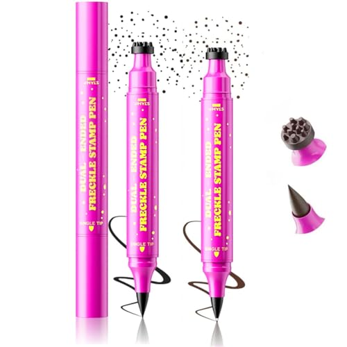 2 Pcs Freckle Stamp Pen 2 in 1 Fake Freckles Stamp with Stamps & Fine Tip for Soft Natural Freckles Looks Waterproof Long Lasting for Natural Lifelike Freckles Makeup Stamps