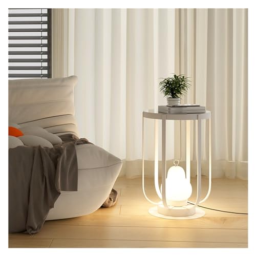 Kx9Lb8d Lámpara de pie Lámpara de pie con estante for mesa centro, lámparas decoración industrial(Blanco)