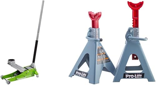 Arcan Jack con diseño de trinquete y par de soportes de gato de 6 toneladas Pro-Lift doble pasador de bloqueo cerradura de mango y pasador de