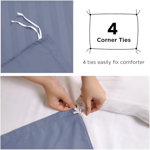 MOONLIGHT20015 Super King Duvet Set Reversible Stripes Satin Bedding Sets with 2 Pillowcases Soft Hypoallergenic Duvet Cover (Washed Blue 260x220) - Image 4