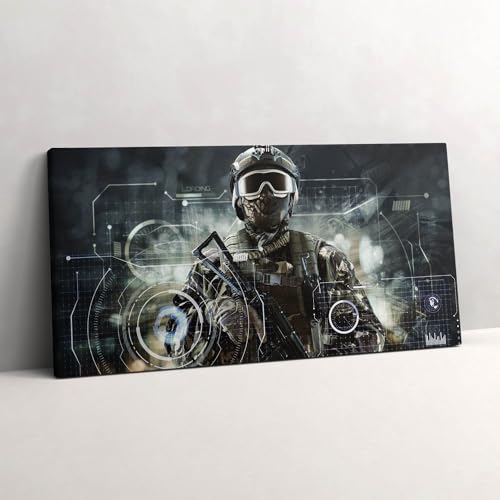 Soldat des forces spéciales avec arme grand tableaux 100x50cm murale d'art
