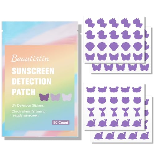 UV Detection Stickers for Sunscreen - 80 Count UV Detection Stickers Know When to re-Apply Sunscreen Sun Protection Reminder 8 Cute Pattern Types