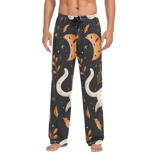 Men's Pajama Pants Cute Cats Halloween Pumpkin Sleep Pajama Lounge Pant with Pockets, Elastic Waistband