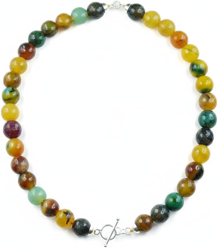 Ratnavali Arts Beaded Gemstone Necklace for Women Toggle Clasp, Colorful Boho Bead Choker Natural Stone Surfer Beach Necklaces 14K Gold Plated Silver Summer Handmade Jewelry