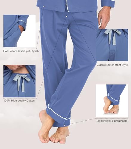 EA'S SECRET Mens Cotton Pajamas Set Button Down Pjs Set for Men Long Sleeve Knit Sleepwear Loungewear with Pockets3