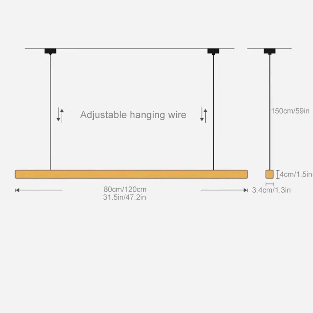 XJBTBA drewniana lampa wisząca liniowa długa minimalistyczna wyspa kuchenna lampa wisząca do stołu jadalnego, domowego biura