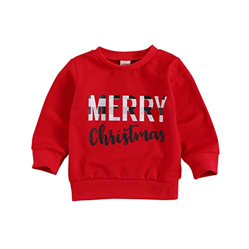 Infant Toddler Baby Boy Girl Merry Christmas Sweatshirt Letter Long Sleeve T-Shirt Sweater Tops Fall Winter Outfits (Red, 18-24 Months)