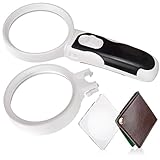 Magnifying Glass Illuminated LED Handheld Set- 2.5x 5x Magnification Power Magnifier for Senior Reading Computer Repair Newspaper Articles Stamps Maps and Hobbies + Free Personal Magnifying Glass
